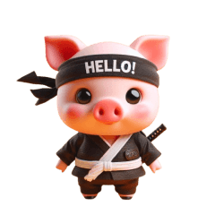 かわいい忍者の豚のスタンプ 002