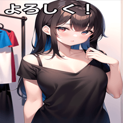 Girl trying on a T-shirt