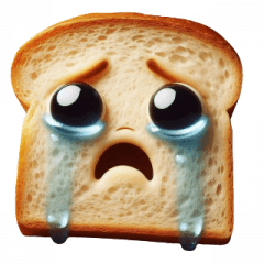 A slice of toast with a crying face