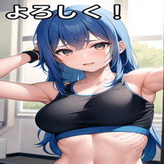 Blue-haired girl training her body