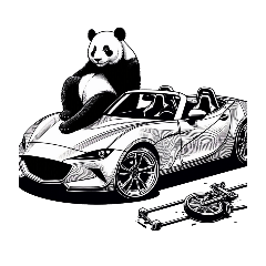 Realistic panda riding a Opencar