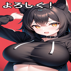 Black cat girl wearing a hoodie