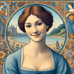 Renaissance-style girl in blue dress