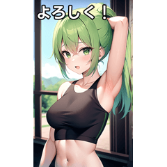 Green-haired girl training her body