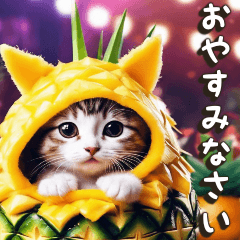 Cat wearing a pineapple costume