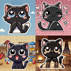 Expressive Black Cat Stickers