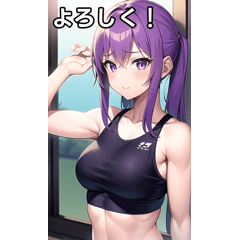 Purple-haired girl training her body