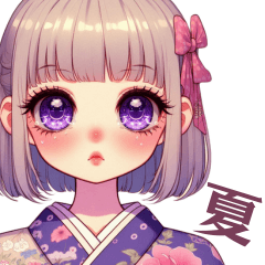 Showa retro kimono girl with purple eyes