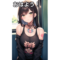 tattooed girl riding a train