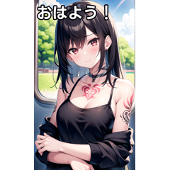 Summer clothes tattoo girl riding train