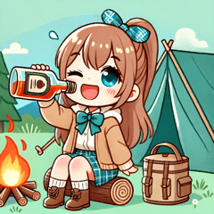 Alcohol-Loving Camping Girl LINE Sticker