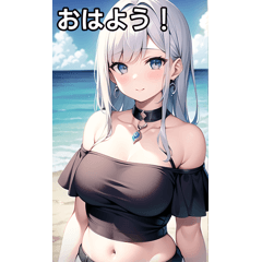 Summer sea and silver-haired girl
