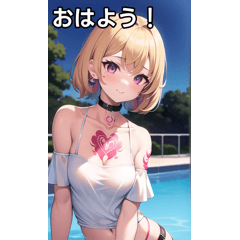 Tattooed girls playing in the pool