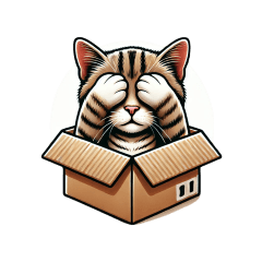 A tabby cat in the cardboard box