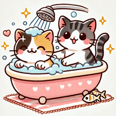 A cat playing in the bath