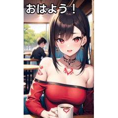 Tattooed girl drinking coffee