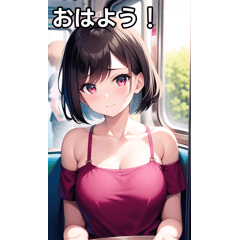 電車とショートヘア女子