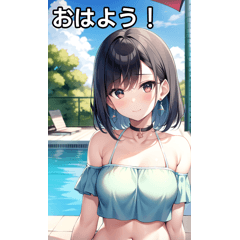 Earring girl having a date at the pool