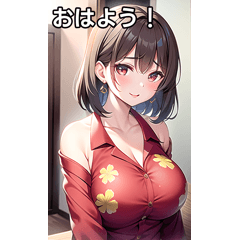 アロハシャツを着ているピアス女子