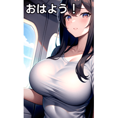 飛行機に乗るTシャツ女子