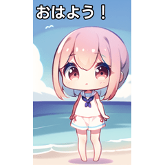 海辺の夏服女子