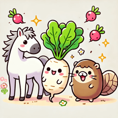 Horses, daikon radishes, and squirrels.