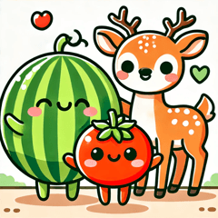 "Watermelon, tomatoes, and deer."