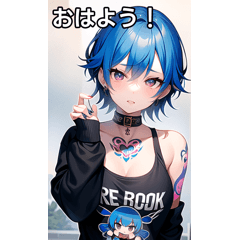 blue hair tattoo girl