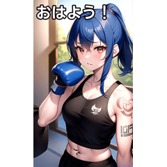 boxing blue hair tattoo girl