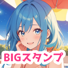 流れ星と水着の女の子BIGスタンプ