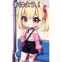 電車と金髪タトゥー女子