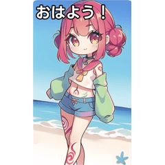 Tattooed girls playing on the beach