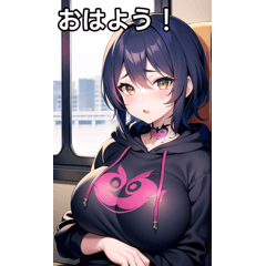 A girl in a hoodie rides a train