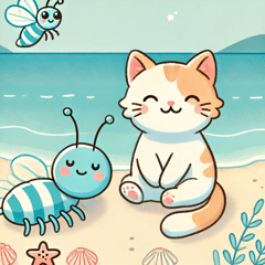 Beachside Cat and Insect"