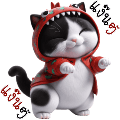 Two-colored cute little cat - red dress