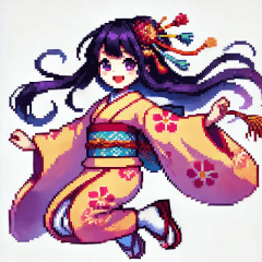 Polka Dot Kimono Jumping Girl