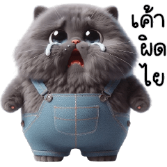 Fatty Grey Cat denim overalls