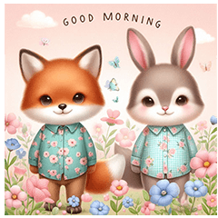 Greeting rabbit and fox