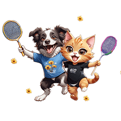 Cute animals playing badminton