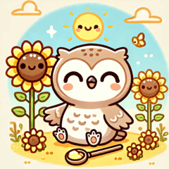 Cute Owl with Sunflowers