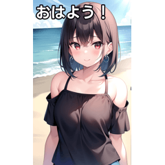 夏服女子は海で遊ぶ