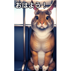 cute rabbit rides the train