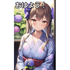 アジサイ浴衣女子は電車が好き