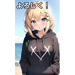 X hoodie girl playing in the sea