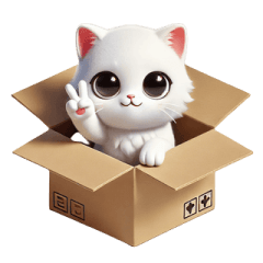 A white cat in the cardboard box