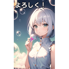 silver hair soap bubble girl