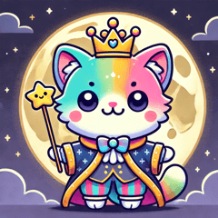 Full Moon and Colorful Cat Prince