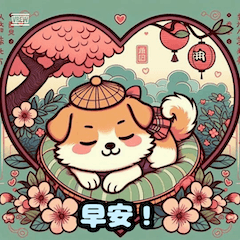 浮世絵風の可愛い犬1