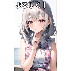 Silver-haired gingham check girl