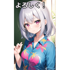 silver hair aloha shirt girl